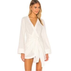 L'Academie Revolve Women’s The Janeiro Tie Front Bell Sleeve White Mini Dress XS